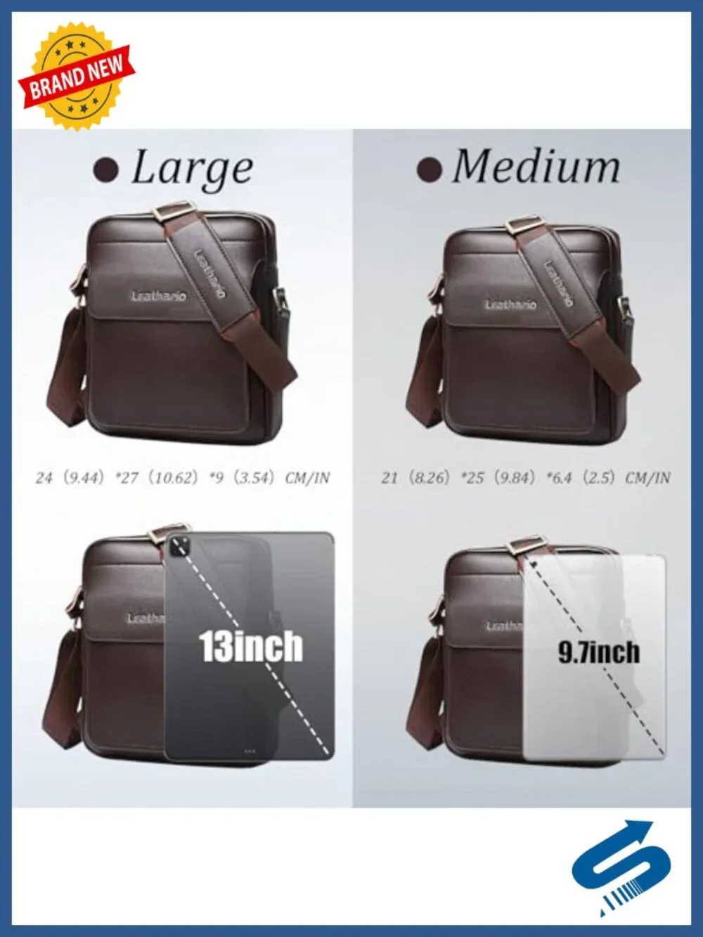 Vegan Leather Crossbody Bag Messenger Sling Satchel for Men Work Travel